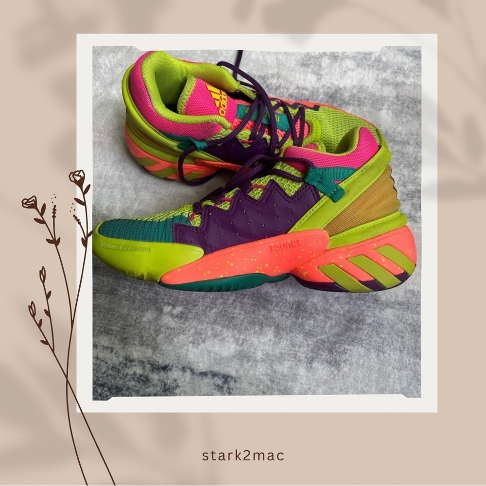 Adidas Kids' Neon Green and Pink Sneakers